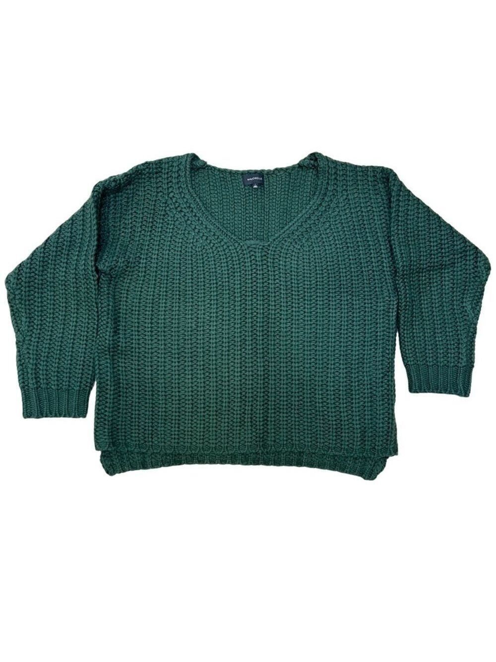 Majorelle V-Neck Deep Forest Green Chunky Sweater-Size Small